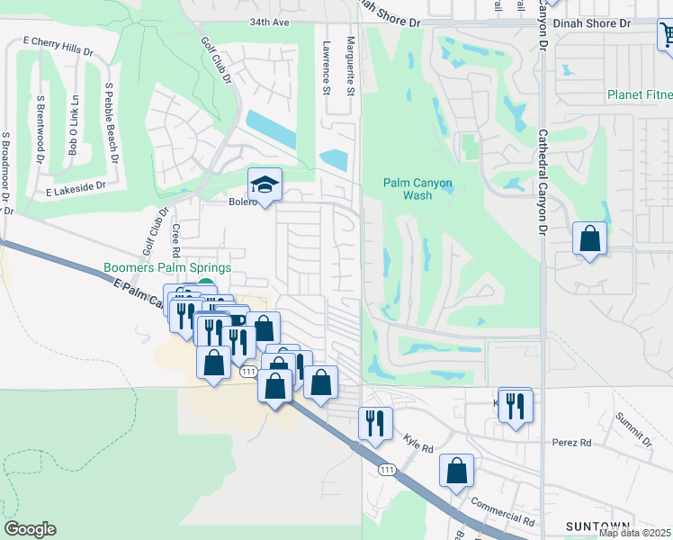 map of restaurants, bars, coffee shops, grocery stores, and more near 23 Calle Abajo in Palm Springs