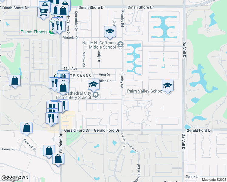 map of restaurants, bars, coffee shops, grocery stores, and more near 35378 Vista Montana Court in Cathedral City
