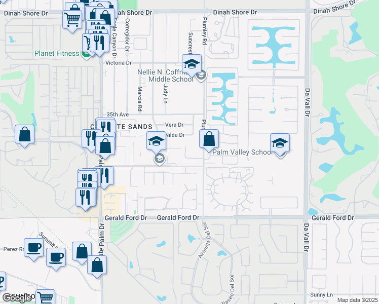 map of restaurants, bars, coffee shops, grocery stores, and more near 35378 Vista Montana Court in Cathedral City