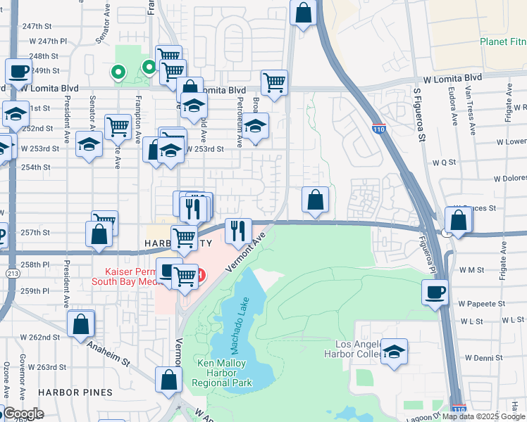 map of restaurants, bars, coffee shops, grocery stores, and more near 25608 Baycrest Court in Los Angeles