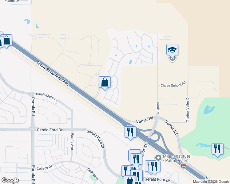 map of restaurants, bars, coffee shops, grocery stores, and more near 35442 Canteen in Thousand Palms