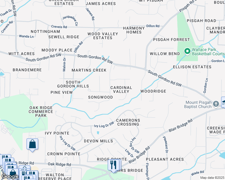 map of restaurants, bars, coffee shops, grocery stores, and more near 6677 Songwood Drive in Austell