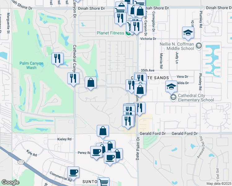 map of restaurants, bars, coffee shops, grocery stores, and more near 35310 Calle Sonseca in Cathedral City