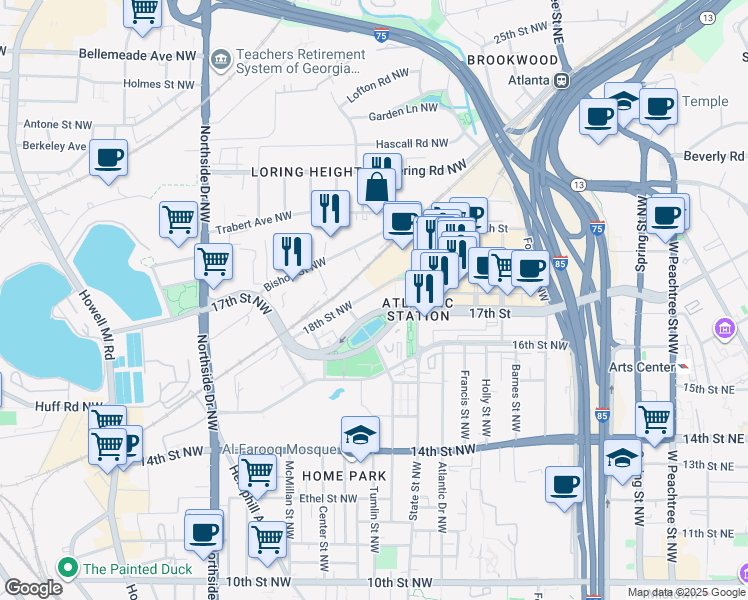 map of restaurants, bars, coffee shops, grocery stores, and more near 391 17th Street in Atlanta