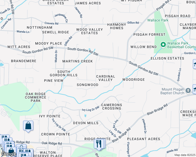 map of restaurants, bars, coffee shops, grocery stores, and more near 6677 Songwood Drive in Austell