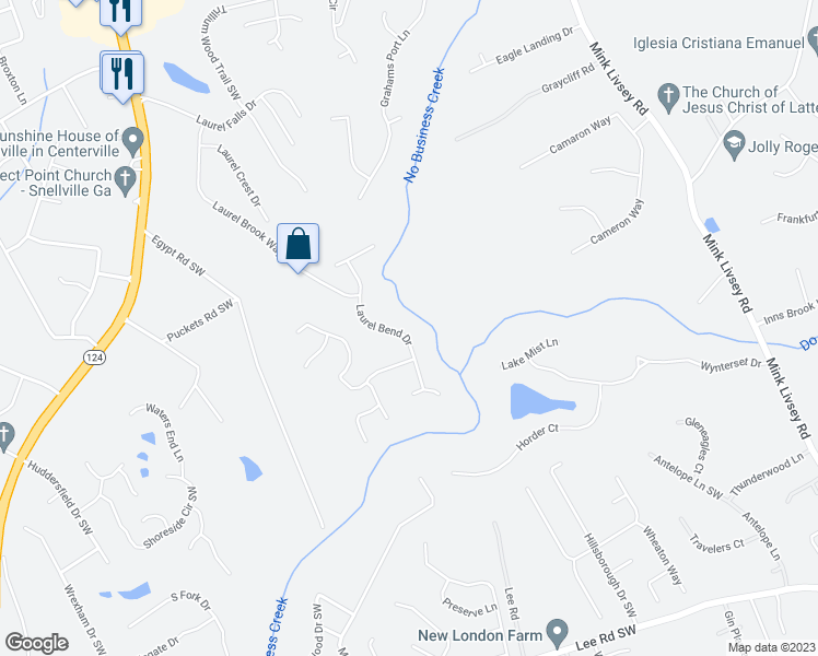 map of restaurants, bars, coffee shops, grocery stores, and more near 4002 Laurel Bend Drive in Snellville