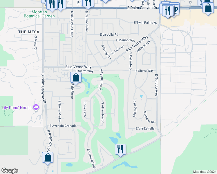 map of restaurants, bars, coffee shops, grocery stores, and more near 2239 South Yosemite in Palm Springs