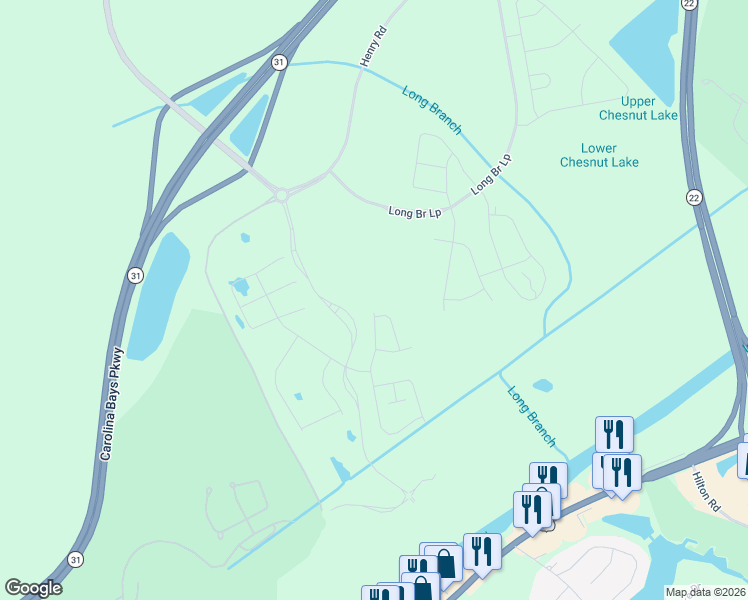 map of restaurants, bars, coffee shops, grocery stores, and more near 6764 Water Tower Road in Longs