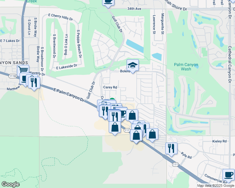 map of restaurants, bars, coffee shops, grocery stores, and more near 35364 East Side Place in Cathedral City