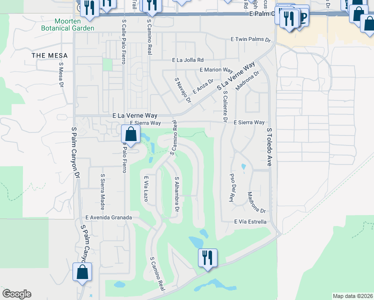 map of restaurants, bars, coffee shops, grocery stores, and more near 2239 South Yosemite in Palm Springs