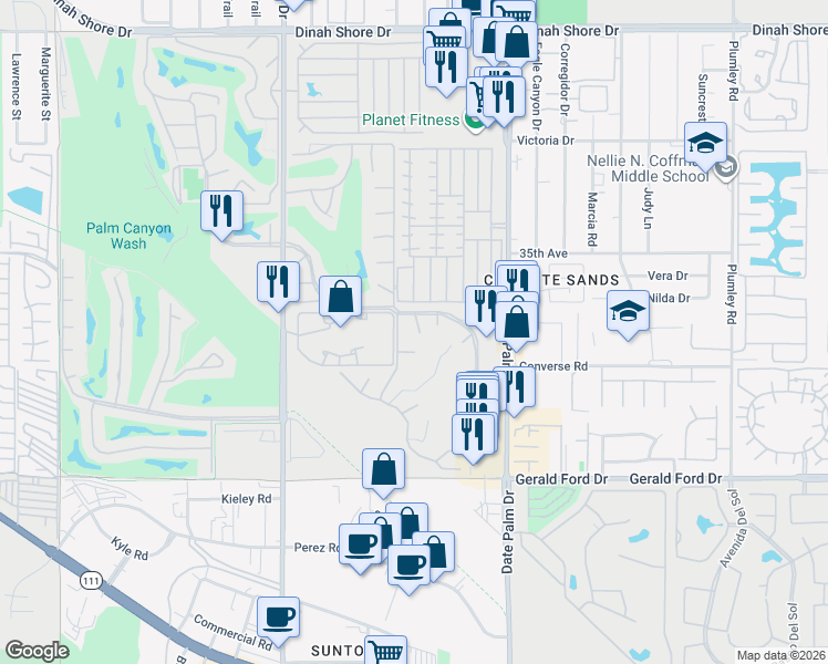 map of restaurants, bars, coffee shops, grocery stores, and more near 35401 Calle Sonseca in Cathedral City