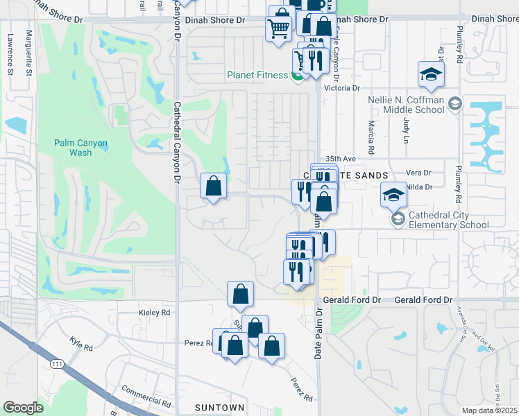 map of restaurants, bars, coffee shops, grocery stores, and more near 35401 Calle Sonseca in Cathedral City