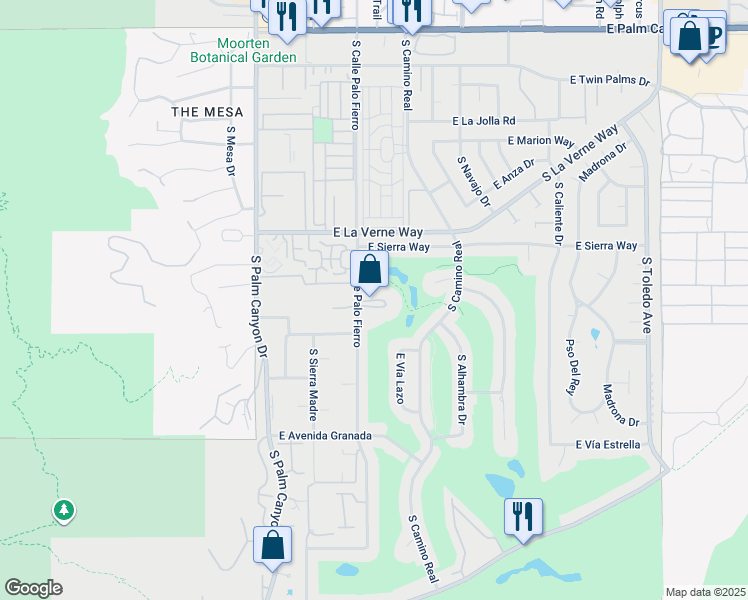 map of restaurants, bars, coffee shops, grocery stores, and more near 584 South Cll Palo Fierro in Palm Springs