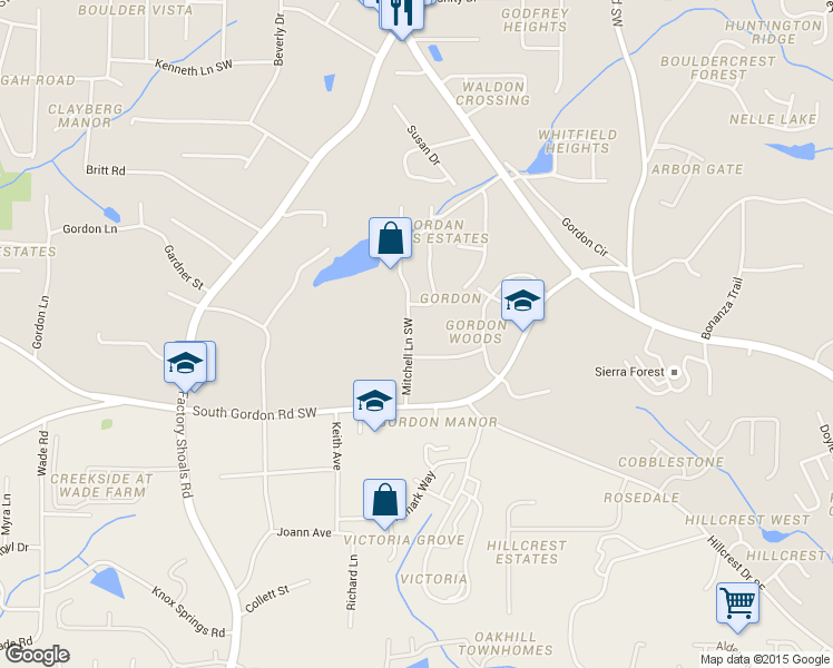 map of restaurants, bars, coffee shops, grocery stores, and more near 6667 Mitchell Lane Southwest in Mableton