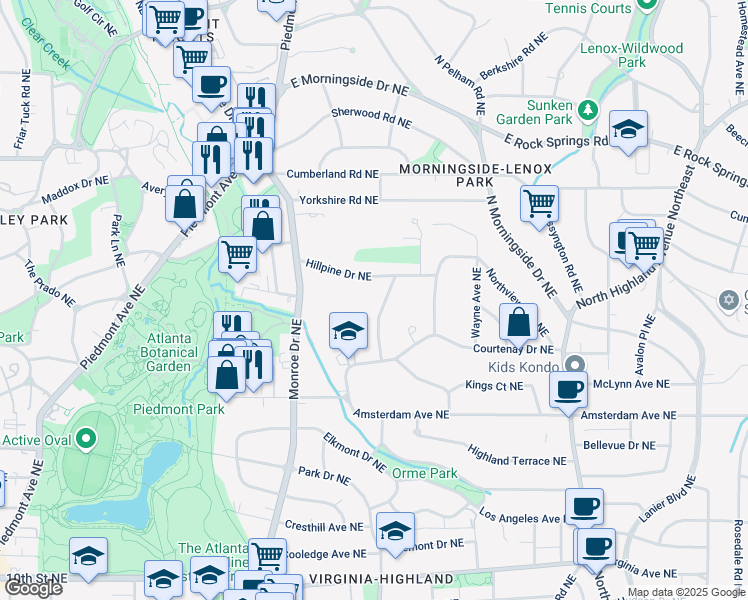 map of restaurants, bars, coffee shops, grocery stores, and more near 1352 Middlesex Avenue Northeast in Atlanta