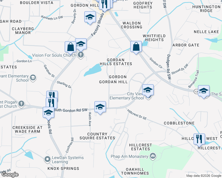 map of restaurants, bars, coffee shops, grocery stores, and more near 6667 Mitchell Lane Southwest in Mableton