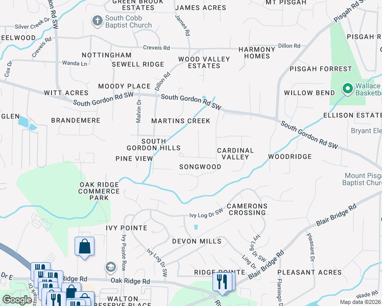 map of restaurants, bars, coffee shops, grocery stores, and more near 1446 Cardinal Lane in Austell