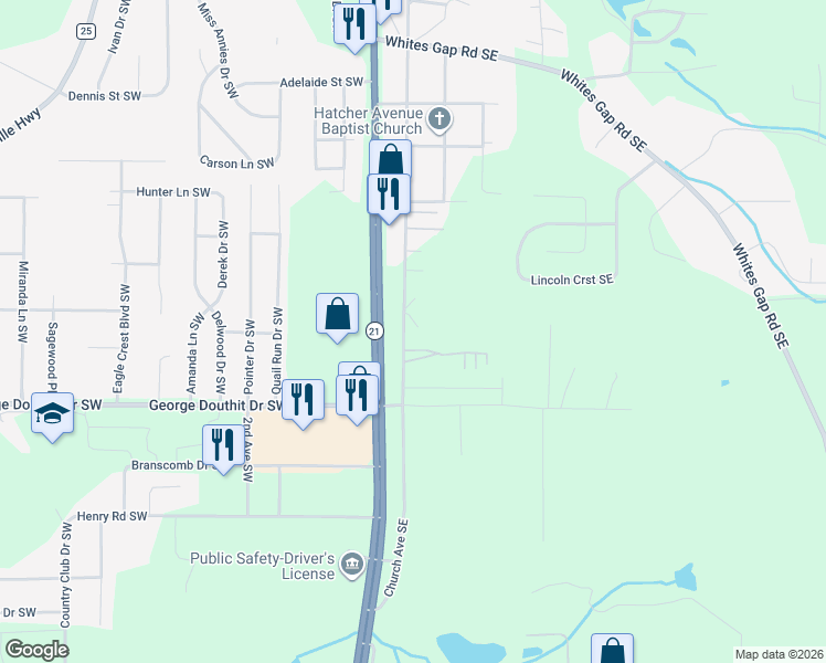 map of restaurants, bars, coffee shops, grocery stores, and more near 101 Summit Drive Southeast in Jacksonville