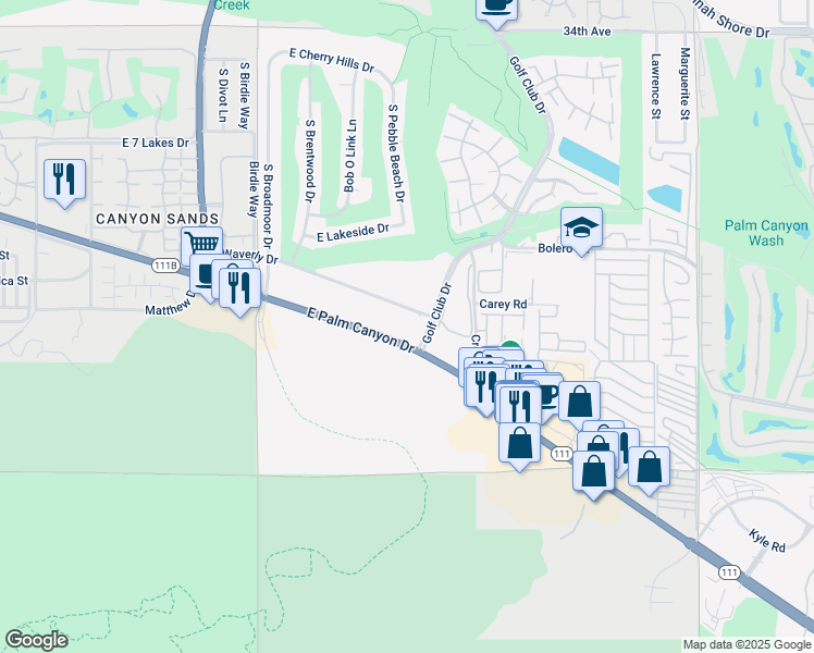 map of restaurants, bars, coffee shops, grocery stores, and more near 5301 East Waverly Drive in Palm Springs