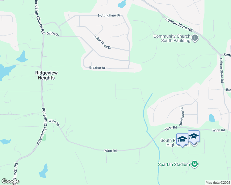 map of restaurants, bars, coffee shops, grocery stores, and more near 18 Brookwood Pass South in Douglasville