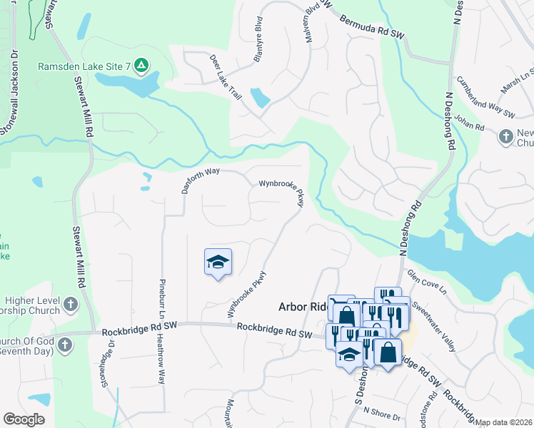 map of restaurants, bars, coffee shops, grocery stores, and more near 6862 Cavalier Court in Stone Mountain
