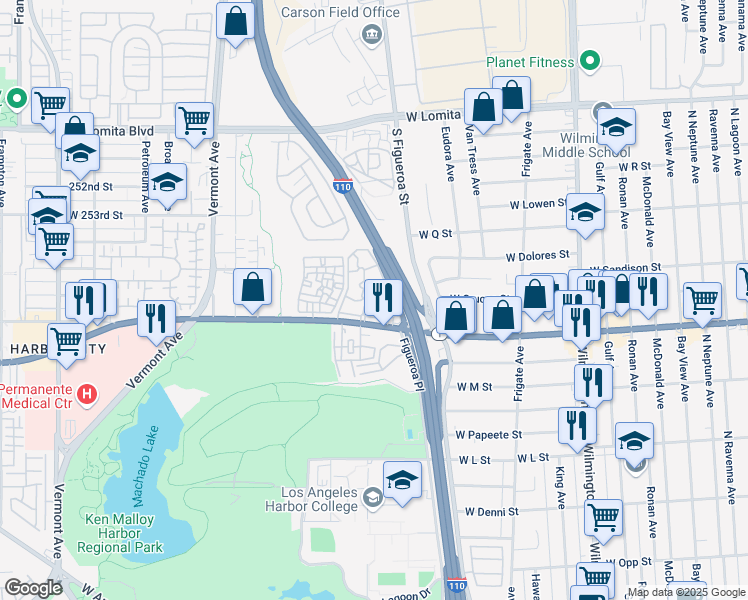 map of restaurants, bars, coffee shops, grocery stores, and more near 25381 Pine Creek Lane in Los Angeles