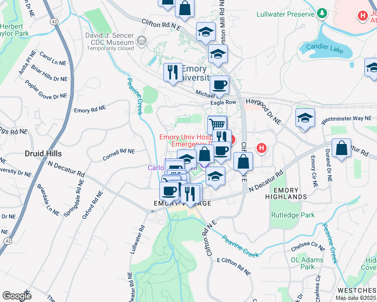 map of restaurants, bars, coffee shops, grocery stores, and more near 445 Dickey Drive in Atlanta