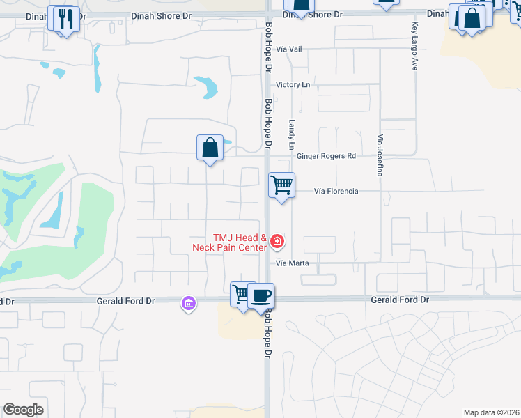map of restaurants, bars, coffee shops, grocery stores, and more near 7 Dickens Court in Rancho Mirage