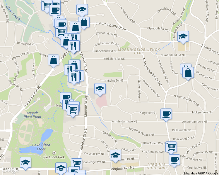 map of restaurants, bars, coffee shops, grocery stores, and more near 1352 Middlesex Avenue Northeast in Atlanta