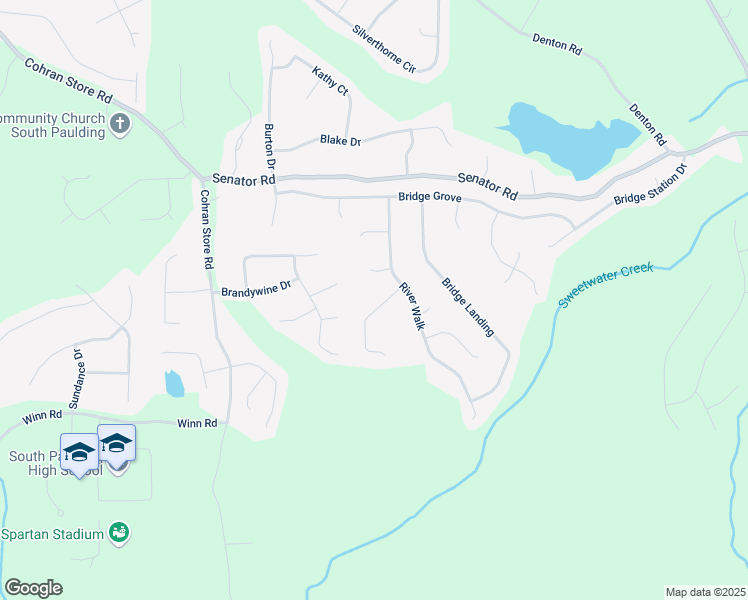 map of restaurants, bars, coffee shops, grocery stores, and more near 76 Riverbend Trail in Douglasville