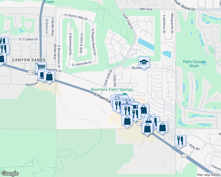 map of restaurants, bars, coffee shops, grocery stores, and more near 2700 Lawrence Crossley Road in Palm Springs