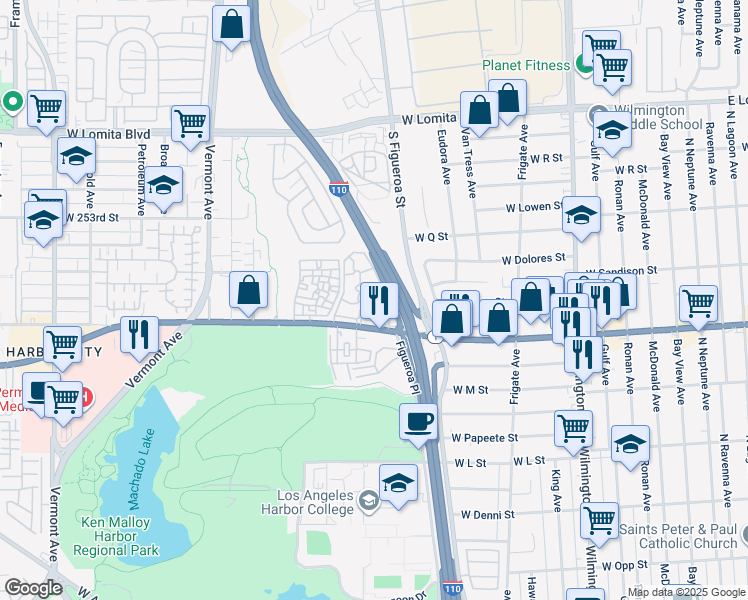 map of restaurants, bars, coffee shops, grocery stores, and more near 25381 Pine Creek Lane in Los Angeles