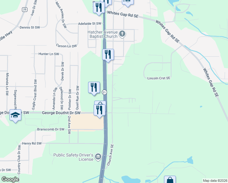 map of restaurants, bars, coffee shops, grocery stores, and more near 101 Summit Drive Southeast in Jacksonville