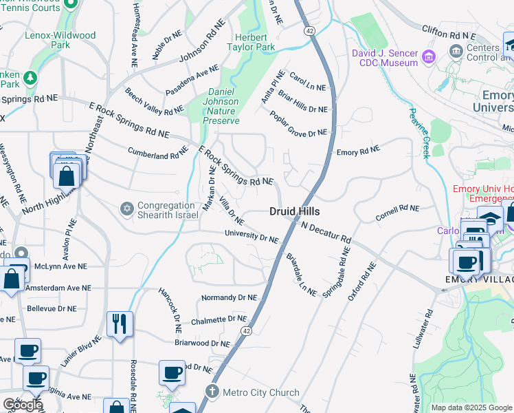 map of restaurants, bars, coffee shops, grocery stores, and more near 1202 North Decatur Road in Atlanta