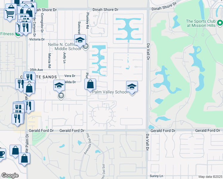 map of restaurants, bars, coffee shops, grocery stores, and more near 69707 Camino Pacifico in Rancho Mirage