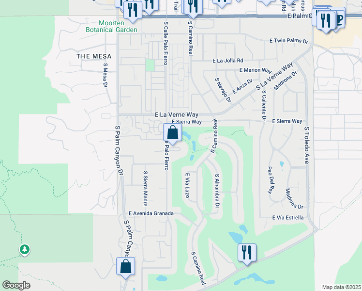 map of restaurants, bars, coffee shops, grocery stores, and more near 2220 Calle Palo Fierro in Palm Springs