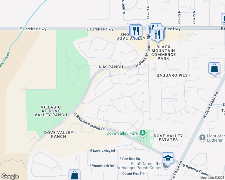 map of restaurants, bars, coffee shops, grocery stores, and more near 4542 East Coyote Wash Drive in Cave Creek
