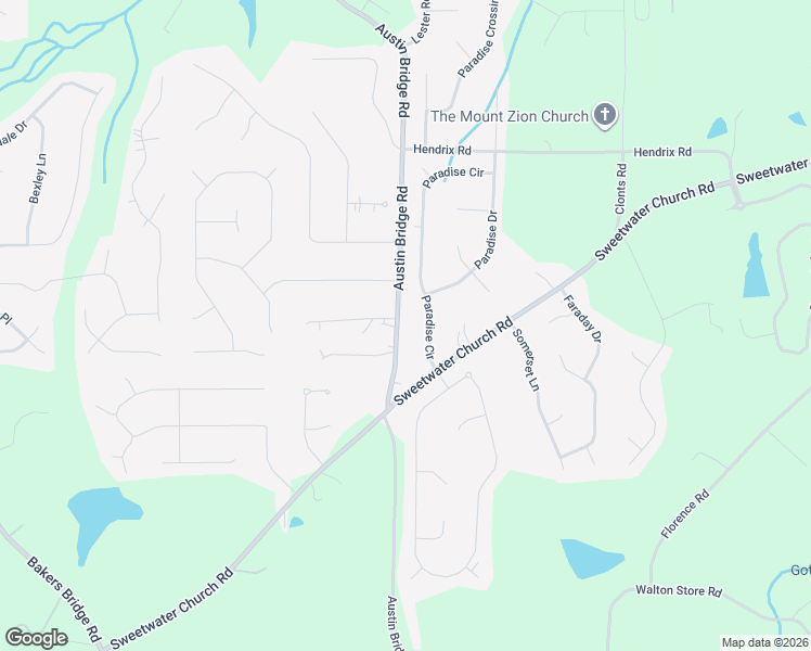 map of restaurants, bars, coffee shops, grocery stores, and more near 2865 Austin Bridge Rd in Douglasville