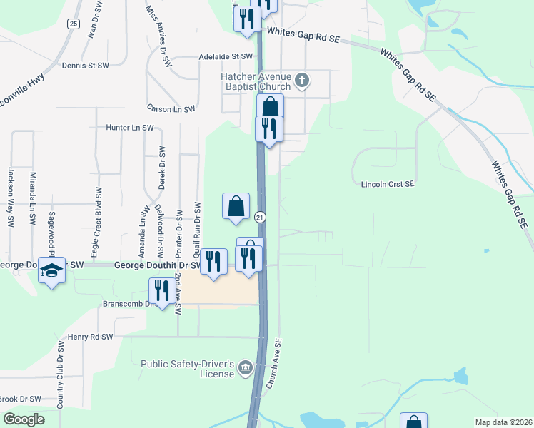 map of restaurants, bars, coffee shops, grocery stores, and more near 1530 Pelham Road South in Jacksonville