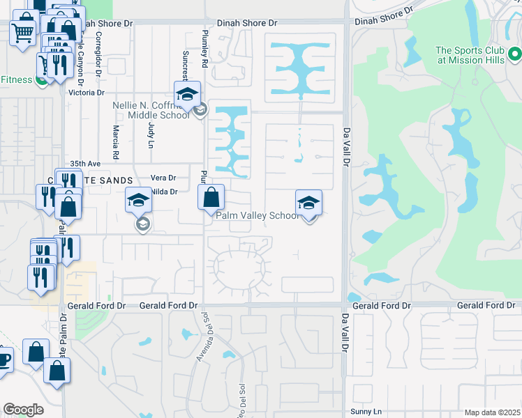 map of restaurants, bars, coffee shops, grocery stores, and more near 69707 Camino Pacifico in Rancho Mirage