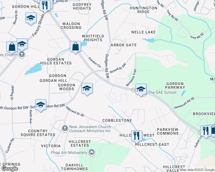 map of restaurants, bars, coffee shops, grocery stores, and more near 6600 Mableton Parkway Southwest in Mableton