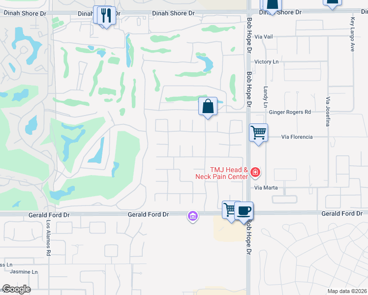 map of restaurants, bars, coffee shops, grocery stores, and more near 5 Thatcher Court in Rancho Mirage