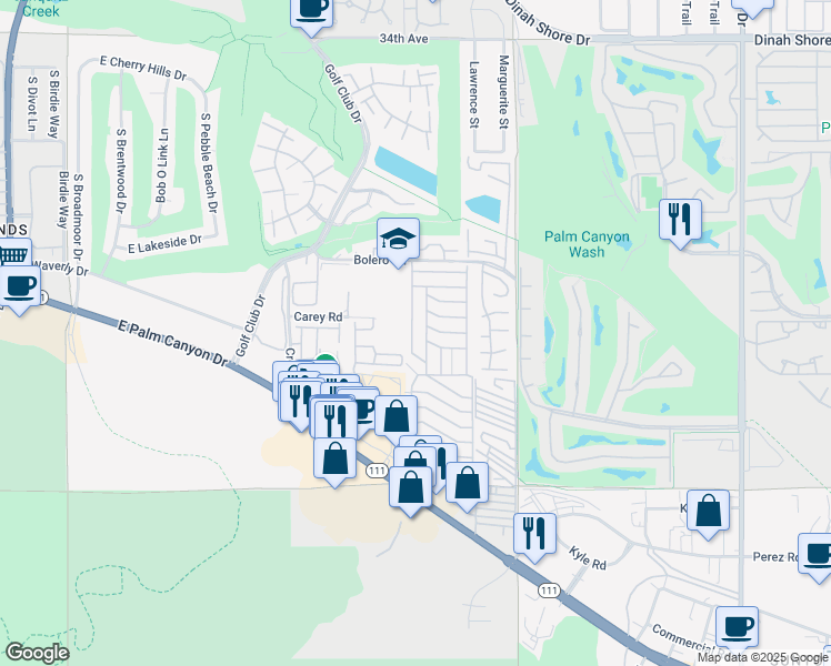 map of restaurants, bars, coffee shops, grocery stores, and more near 310 San Domingo Drive in Palm Springs