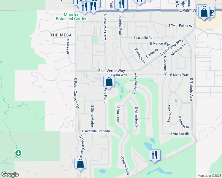 map of restaurants, bars, coffee shops, grocery stores, and more near 2210 South Calle Palo Fierro in Palm Springs