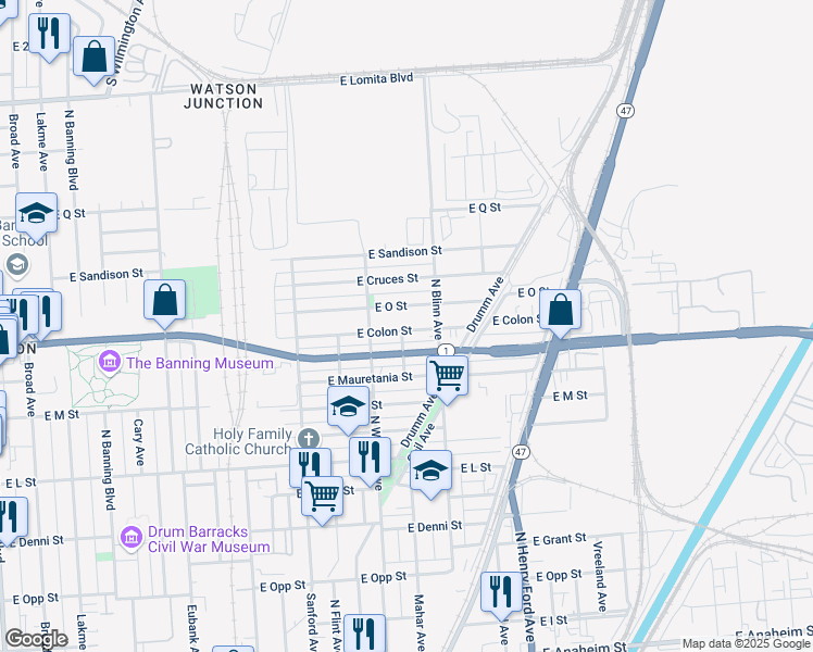 map of restaurants, bars, coffee shops, grocery stores, and more near 1411 East Colon Street in Los Angeles