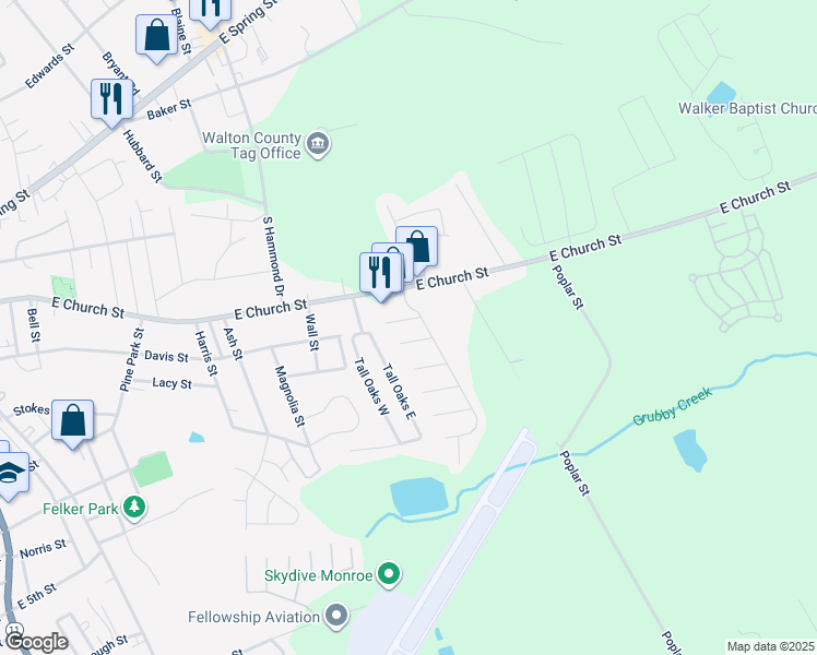 map of restaurants, bars, coffee shops, grocery stores, and more near 1103 Gliding Lane in Monroe