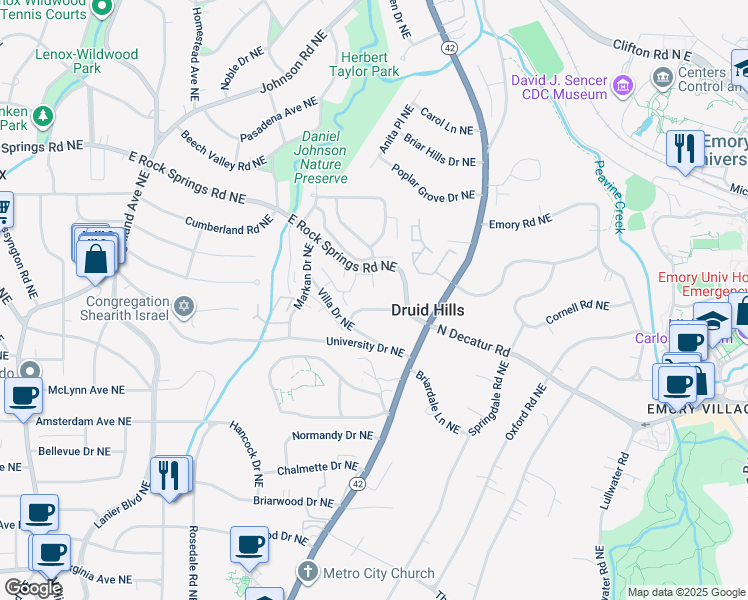 map of restaurants, bars, coffee shops, grocery stores, and more near 1202 North Decatur Road in Atlanta