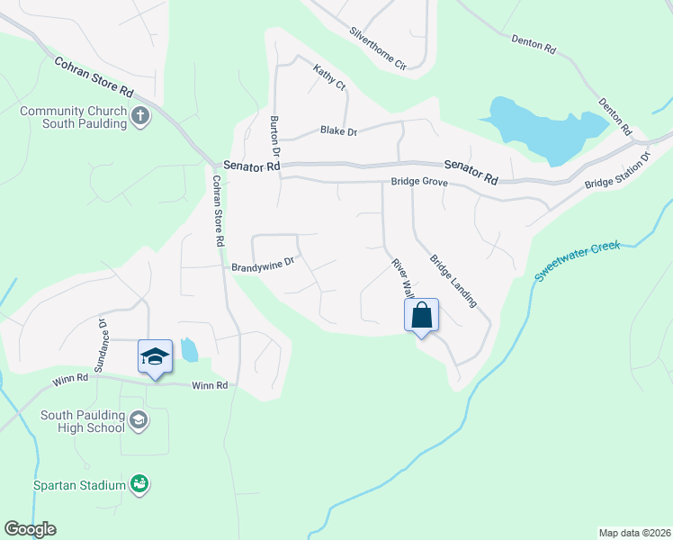 map of restaurants, bars, coffee shops, grocery stores, and more near 68 Black Berry Drive in Douglasville