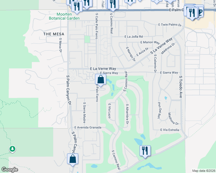 map of restaurants, bars, coffee shops, grocery stores, and more near 2220 South Calle Palo Fierro in Palm Springs