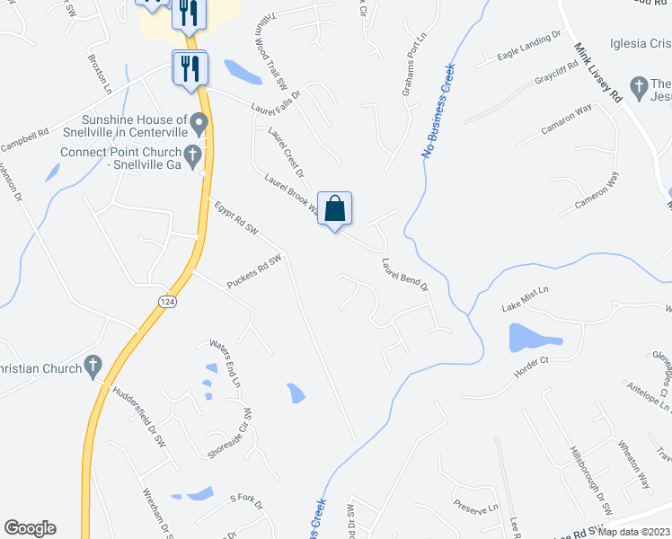 map of restaurants, bars, coffee shops, grocery stores, and more near 4113 Laurel Bend Court in Snellville